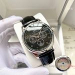 High Quality Replica IWC Black Genuine Leather Strap Black Face Dial Silver Stainless Steel Case Watch 42mm